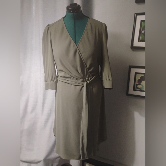 Bar III Asymmetrical Wrap-Style Dress in Olive Green, Sz 12 - Picture 12 of 13